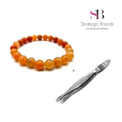 GENERICO - Pulsera Aventurina Roja con Pinza Depiladora de Acero