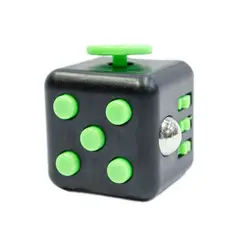 GENERICO - Cubo Relajante Antiestres Negro Con Boton Verde FIDGET CUBE