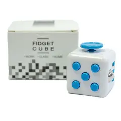 GENERICO - Cubo Relajante Antiestres Blanco y Boton Celeste FIDGET CUBE