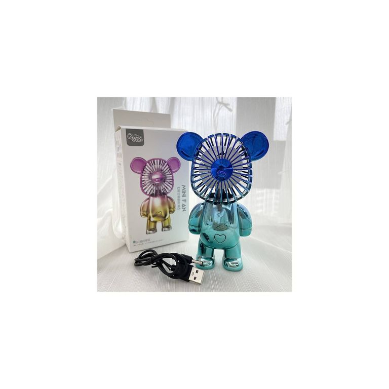 Ventilador Portátil Recargable Osito 3 Niveles Azul y Verde