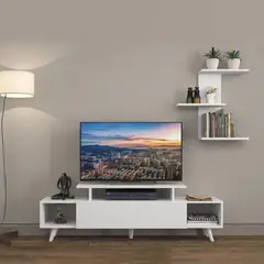TU MESITA - Mesa para TV práctica 1 puerta + repisa Sergi color blanco