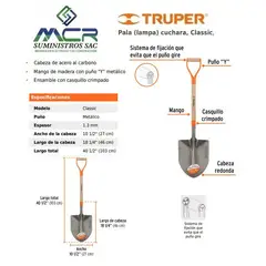 TRUPER - Pala O LAMPA MINERA Classic tipo cuchara con puño "Y" 4 UND
