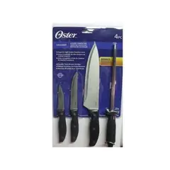 OSTER - Set de Cuchillos con Afilador 4 Piezas Acero Inoxidable