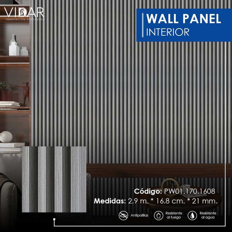WALL PANEL WPC INTERIOR STRIPED GRAY VENTA POR 5 UNIDADES