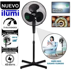 ILUMI - Ventilador de Pedestal 3 Velocidades con Iluminación 45W Negro