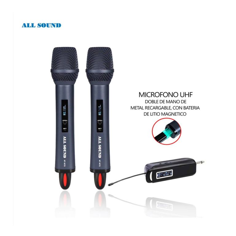Micrófono profesional UHF dual batería imantada MT-M7B gris