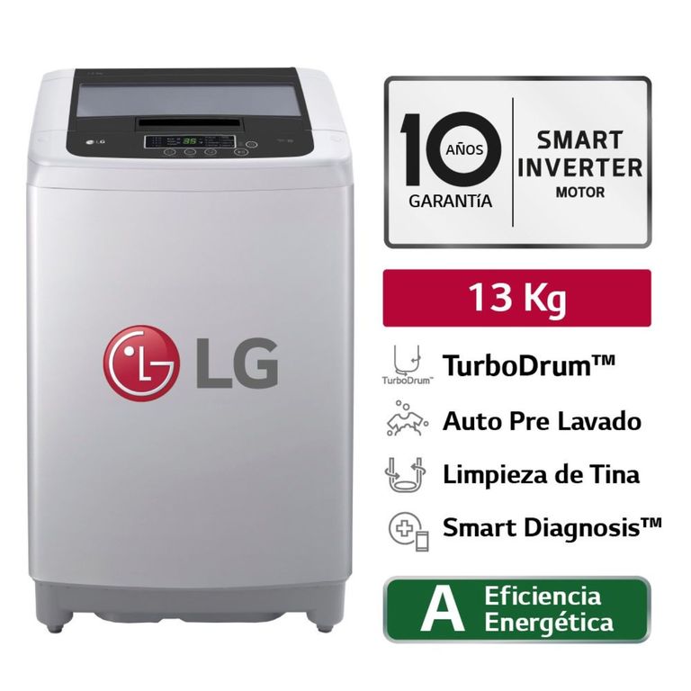 LAVADORA 13KG SMART MOTION INVERTER CARGA SUPERIOR WT13DPBK COLOR PLATA LIBRE MEDIO