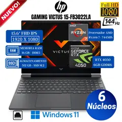 HP - Laptop Gamer Victus 15-FA0007LA 15.6” FHD, Core i7-12650H, Ram 16GB, SSD 512GB, Rtx 3050, Win 11