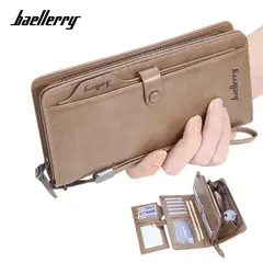BAELLERRY - BILLETERA LARGA HOMBRE CUERO MONEDERO CON CIERRE Y BROCHE