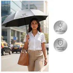 GENERICO - Sombrilla de Mano Paraguas Plegable para el Sol y Lluvia con Protección Uv color Gris