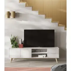 TU MESITA - Mesa de TV clásica 2 puertas 2 cajones Holanda color Blanco