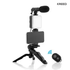 KREED - Kit de grabación Vlogero Micrófono trípode Luz LED Recargable