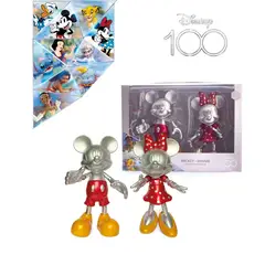 DISNEY - Set de Figuras Articulables Mickey y Minnie Platinado