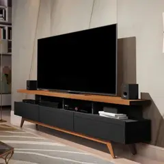 TU MESITA - Mesa de TV Moderna 3 cajones Amaru color Negro/Duna