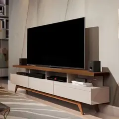 TU MESITA - Mesa de TV Moderna 3 cajones Amaru color Blanco/Duna