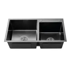 GENERICO - LAVADERO DE ACERO 2 POZA 80 X 43 CUADRADO BLACK R-INOX