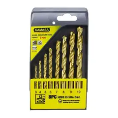 KAMASA - Juego de Brocas HSS-Ti 3-10 mm para Metal 8 pzas KM1064