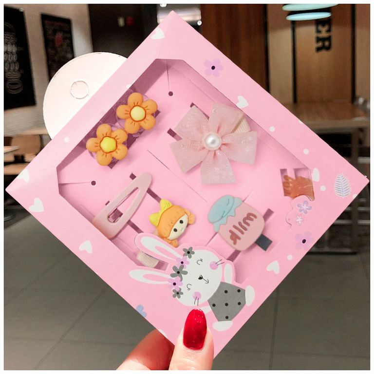 Set de 8 Ganchos para Niñas Bebés Kawaii S47 Naranja