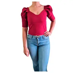 GENERICO - Blusa Mujer Bustier mangas abullonadas- Nathalie Love It - Guinda