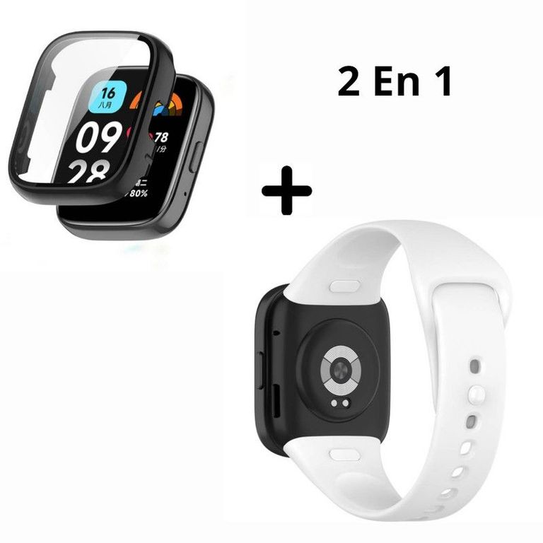 Bumper con Vidrio NEGRO + Correa para Redmi Watch 3 Active - Blanco