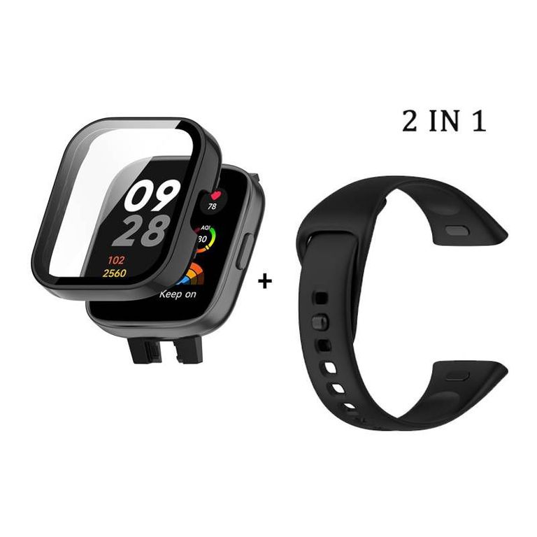 Bumper con Vidrio Negro + Correa para Redmi Watch 3 - Negro