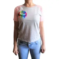 GENERICO - Polo mujer manga corta Labio colores - Plomo melange