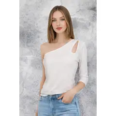 MARWAL - TOP ASIMÉTRICO MELANY - MANGA 3/4 - - varios colores