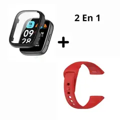 GENERICO - Bumper con Vidrio NEGRO + Correa para Redmi Watch 3 Active - ROJO