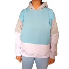 GENERICO - Polera Mujer Diseño colores con Capucha - Nathalie Love It - Blanco