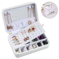 ELMEJORPRECIO - Joyero Organizador Portatil Con Espejo Y Cierre Blanco