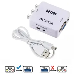 GENERICO - Convertidor Adaptador Av RCA a VGA AV2VGA 1080p BLANCO salida 3.5mm