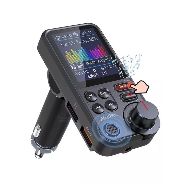 Transmisor Fm Bluetooth Led Aux Voz Hifi Mp3 Asistente Qc30