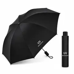 GENERICO - Sombrilla Paraguas Plegable de Mano con Protección UV Color Negro con funda