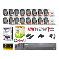 HIKVISION - CÁMARAS SEGURIDAD EXTERIOR KIT 16 5MP COLORVU DISCO 2TB