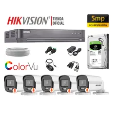 HIKVISION - CÁMARAS SEGURIDAD EXTERIOR KIT 5 5MP COLORVU DISCO 1TB