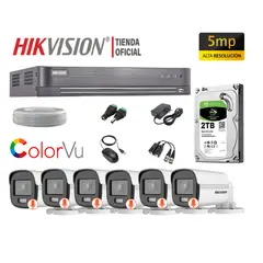 HIKVISION - CÁMARAS SEGURIDAD EXTERIOR KIT 6 5MP COLORVU DISCO 2TB