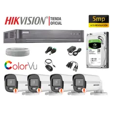 HIKVISION - CÁMARAS SEGURIDAD EXTERIOR KIT 4 5MP COLORVU DISCO 1TB