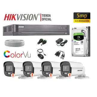 HIKVISION - CÁMARAS SEGURIDAD EXTERIOR KIT 4 5MP COLORVU DISCO 1TB