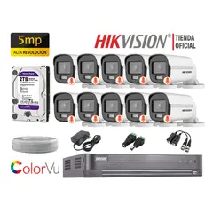 HIKVISION - CÁMARAS SEGURIDAD EXTERIOR KIT 10 5MP COLORVU DISCO 2TB