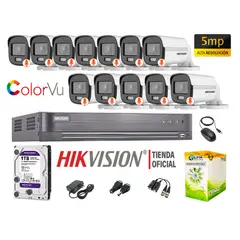 HIKVISION - CÁMARAS SEGURIDAD EXTERIOR KIT 12 5MP COLORVU DISCO 1TB