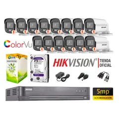 HIKVISION - CÁMARAS SEGURIDAD EXTERIOR KIT 14 5MP COLORVU DISCO 2TB