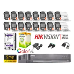 HIKVISION - CÁMARAS SEGURIDAD EXTERIOR KIT 16 5MP COLORVU DISCO 1TB