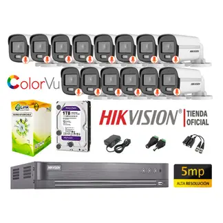 HIKVISION - CÁMARAS SEGURIDAD EXTERIOR KIT 14 5MP COLORVU DISCO 1TB
