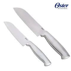 OSTER - Juego de cuchillos 2 piezas Santoku Baldwyn Acero Inoxidable