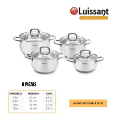 LUISSANT - JUEGO DE OLLAS DE 8 PZAS EN ACERO INOXIDABLE