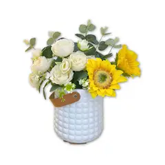 ELMEJORPRECIO - Florero Decorativo Modelo Primavera Cuadros Blanco