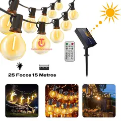 GENERICO - Luces Guirnaldas Led 25 Focos 15Metros Para Jardín Exterior SOLAR
