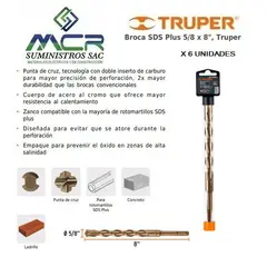 TRUPER - BROCA PARA CONCRETO SDS PLUS DIAMETRO 58 X 8 DE LARGO 6UND
