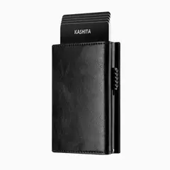 KASHITA - Billetera Hombre Cuero Color Negro Tarjetero Imantado Automático RFID