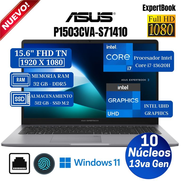 Laptop ExpertBook P1503CVA-S71410 15.6" FHD IPS, Core i7-13620H, Ram 32GB, SSD 512GB, Win 11